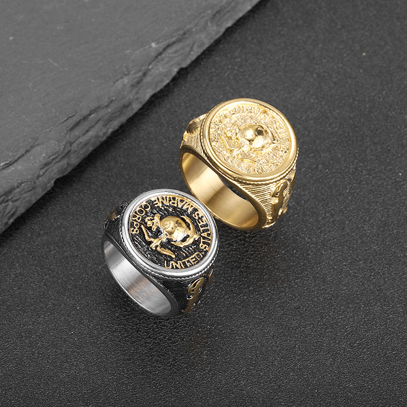 1 Piece Quantity Casual, Holiday, Street Occasion 304 Stainless Steel Material Printing Pattern Personality Elegant Printing 304 Stainless Steel Plating Men's Rings Punk Rings
