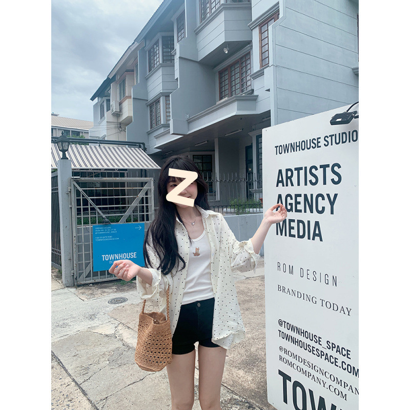 2024 가을 웨이브 도트 긴팔 셔츠 올매치 느슨한 셔츠 여성 디자인 분할 탑