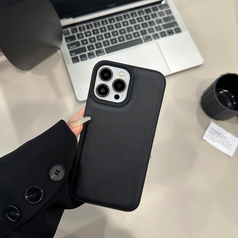 シンプルな黒のライチ柄、Apple 16、iPhone 17 Pro Max、個性的な11、レザー調13、高級感のあるスマホケース|undefined