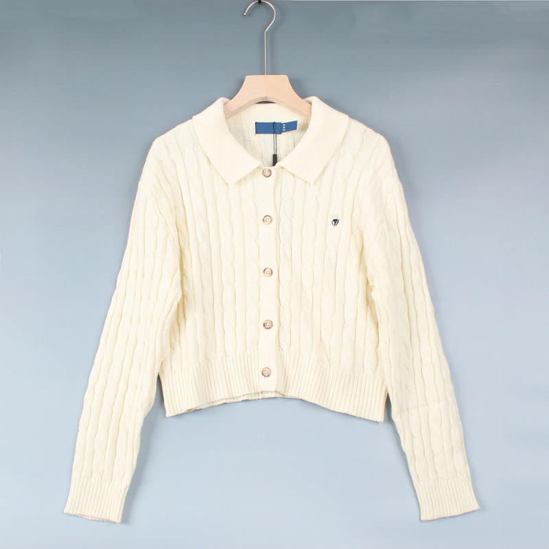 Foreign trade single-piece thick cable-knit spring and autumn coat, British style women's casual loose sweater with a turn-down collar Foreign trade single-piece thick cable-knit spring and autumn coat, British style women's casual loose sweater with a turn-down collar