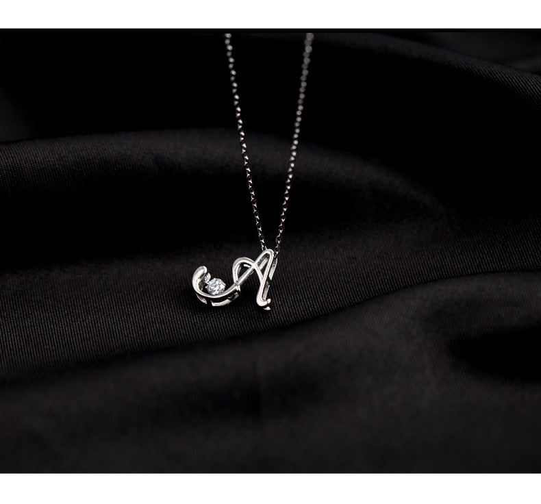 925 Sterling Silver Material Letter Pattern 925 Sterling Silver Zircon Inlay Letter Pendant Necklace