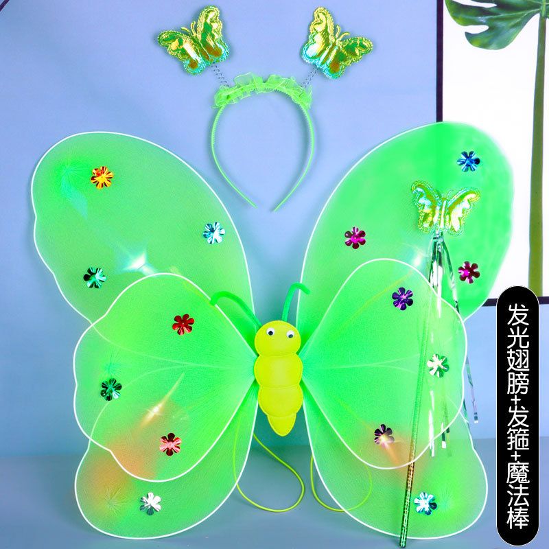 Set de Alas de Mariposa Luminosas Set de 3 Piezas de Poliéster, Luminoso para Día del Niño y Cosplay