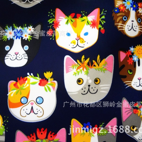 380斜纹印花布 复合牛津布 新款印花箱包 高档布艺面料 花猫印花