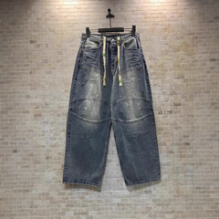高版本巴黎B家25FW春夏新款重工拼接花绳牛仔裤Os宽松版型情侣款