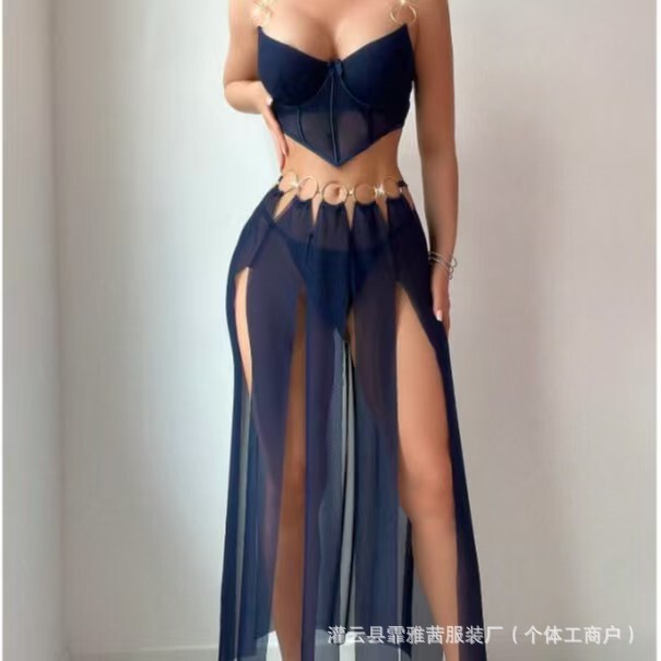 Cross-Border Foreign Trade European and American New Style Sexy Lingerie, Sexy Women's Mesh Off-Shoulder High-Slit Long Dress, Sexy Outfit Wholesale Cross-Border Foreign Trade European and American New Style Sexy Lingerie, Sexy Women's Mesh Off-Shoulder High-Slit Long Dress, Sexy Outfit Wholesale