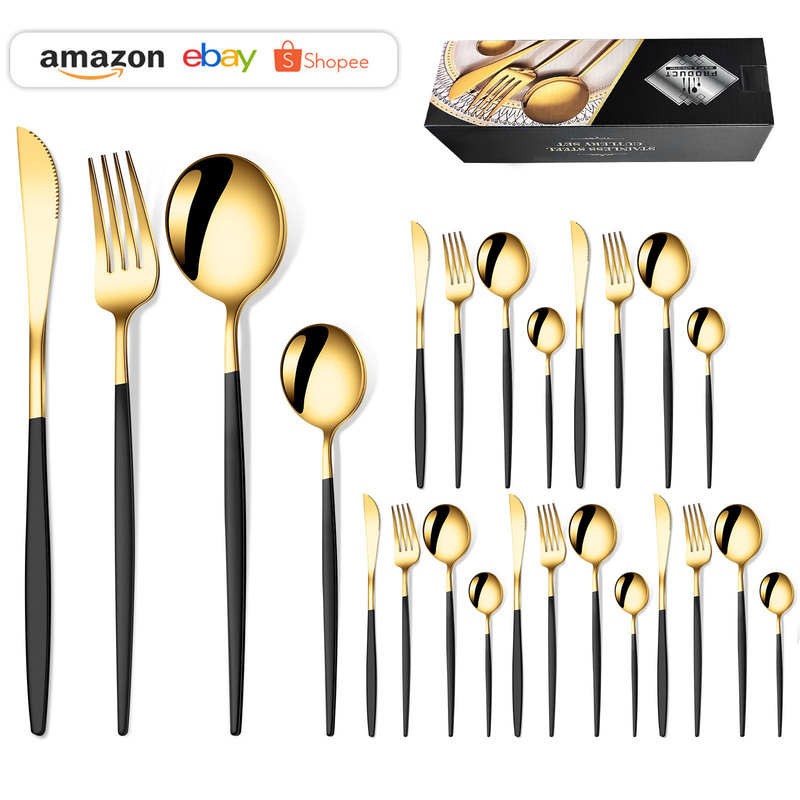 Stainless Steel Cutlery Set Cross-Border Portuguese Knife, Fork, Spoon, Coffee Spoon Four-Piece Set Hotel Western Steak Knife and Fork Stainless Steel Cutlery Set Cross-Border Portuguese Knife, Fork, Spoon, Coffee Spoon Four-Piece Set Hotel Western Steak Knife and Fork