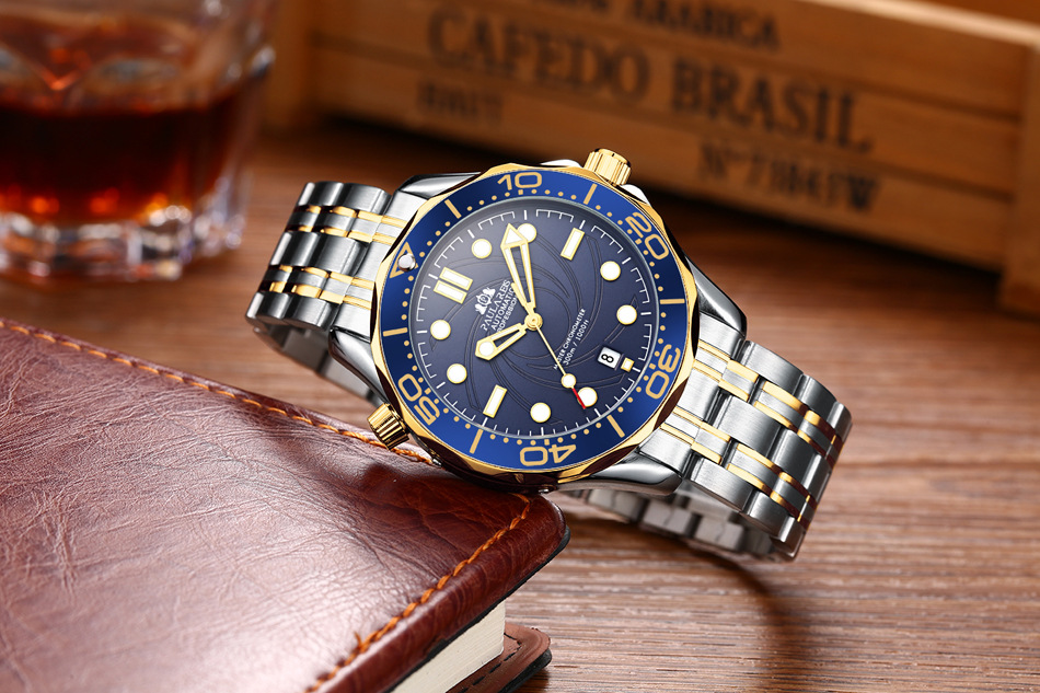 Men's Automatic Watch Gold Steel Mechanical Luminous Men's Watch_voghion.com