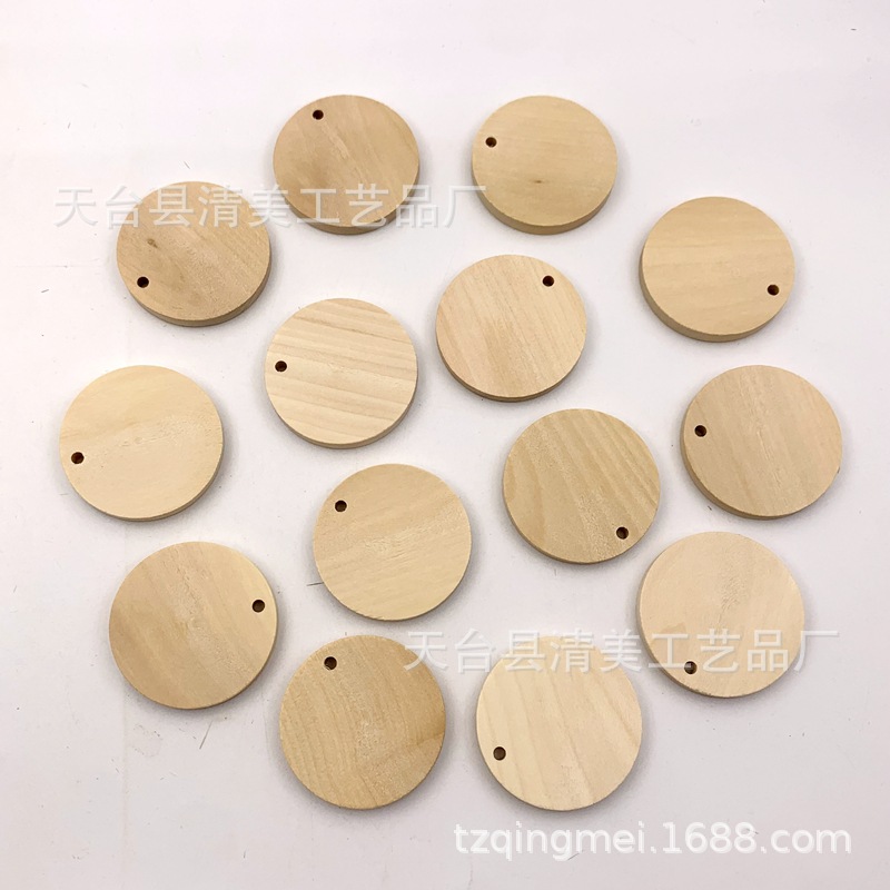 25/38/50mm de madera con agujeros pieza redonda de madera de 5mm de espesor colgante de bricolaje accesorios decorativos