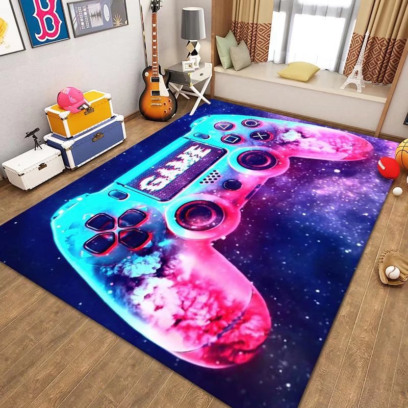 电视游戏机手柄图案地毯个性创意电脑房书房客厅水晶绒吸水防滑毯