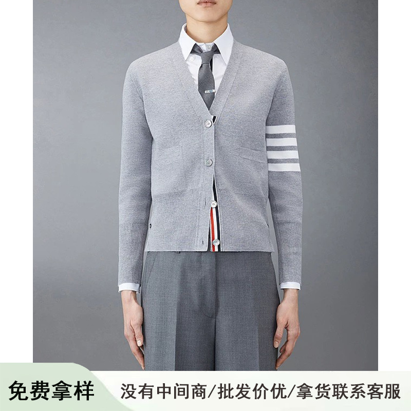 Tb Classic Four-Stripe V-Neck Wool Knit Cardigan Slim Short Long-Sleeve Jacket Knitwear Women Nanyou High-End