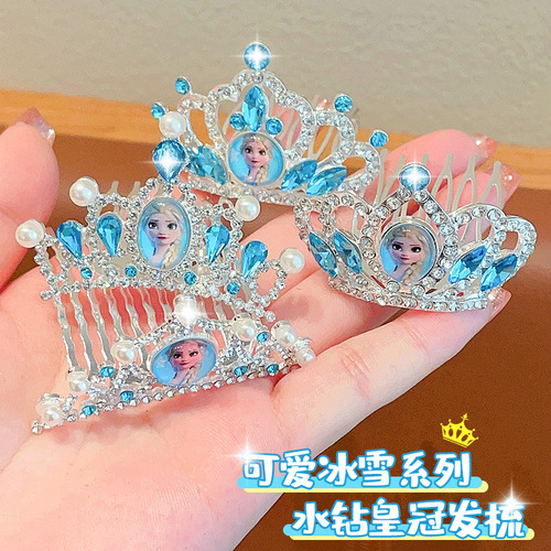 Elsa Crown Hair Comb for Kids - Non-slip and Hair-friendly Frozen Princess Hair Accessory with Water Diamond Hair Comb for Girls