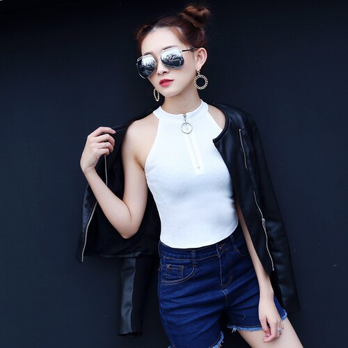  New Style Women's Short Sleeve Spring and Summer Fashion Korean Sexy Tight Shoulderless Top Outwear Crop Top Underwear 