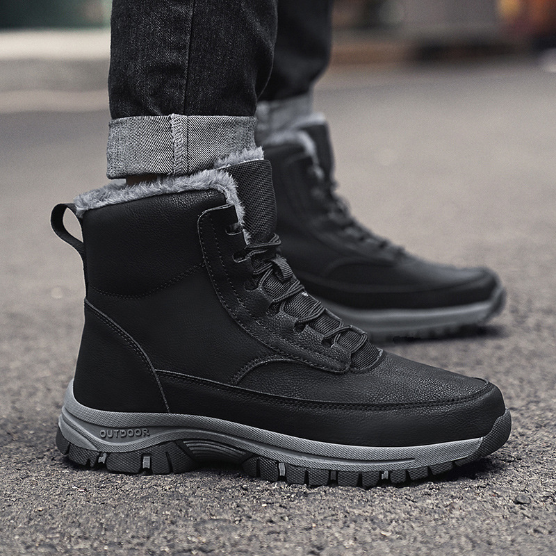 Manufacturer's cross-border cotton shoes, men's winter snow boots, men's hiking boots, fleece-lined and thickened for warmth, high-top insulated cotton boots
