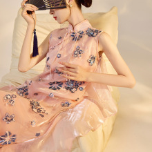 新中式亮片刺绣不规则连衣裙夏季高端国风立领时尚长裙 ZX款N6007