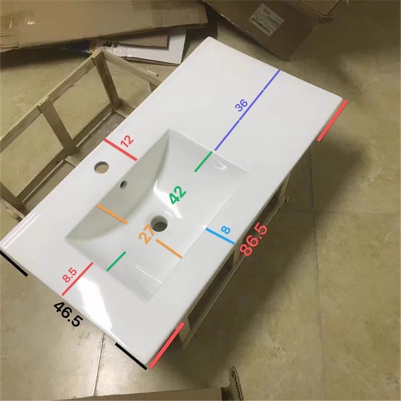 エッジカットとアングルカットの単穴一体型洗面器 浴室洗面台 手洗い台 浴室キャビネット 単槽 大型|undefined