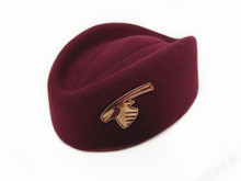 阿聯酋卡塔爾航空酒紅色空姐帽羊毛禮帽氈帽呢帽子混黑色禮儀帽