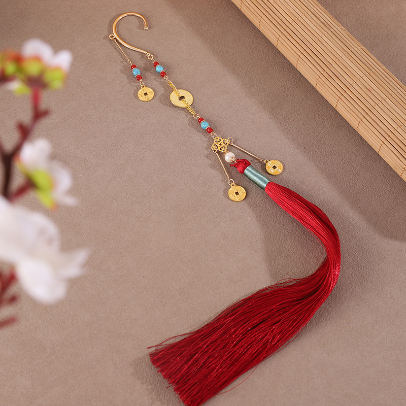 New Chinese Style Ancient Style Han Dynasty Copper Coin Earrings Ancient Style Little God of Wealth Earrings Earrings for Women Long Tassel Earrings Earrings for Women