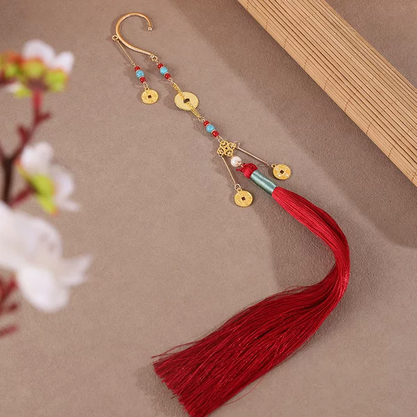 New Chinese Style Ancient Style Han Dynasty Copper Coin Earrings Ancient Style Little God of Wealth Earrings Earrings for Women Long Tassel Earrings Earrings for Women