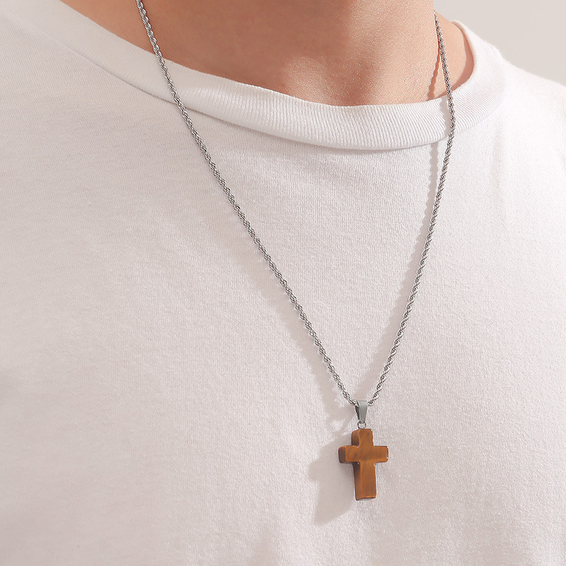 1 Piece Fashion Cross Artificial Crystal Mixed materials Menu0027S Pendant Necklace