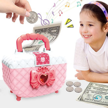 儿童手提包密码箱存钱罐ATM机指纹自动卷钱音乐存钱箱储蓄罐女孩