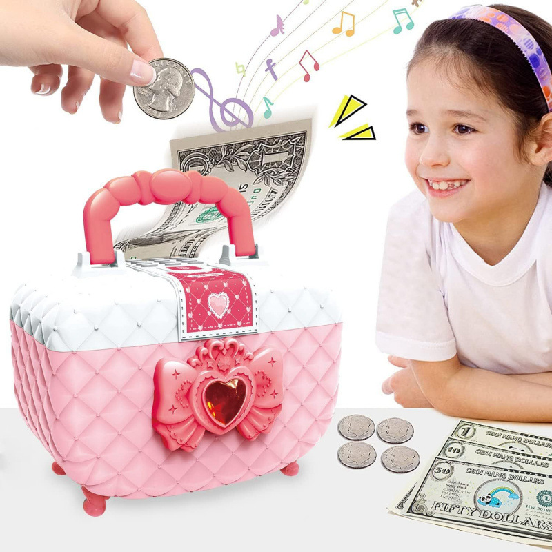 儿童手提包密码箱存钱罐ATM机指纹自动卷钱音乐存钱箱储蓄罐女孩