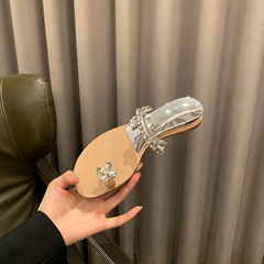 秒發！蘇茵茵同款鞋新款花鑽扣坡跟套趾平底拖鞋女涼拖外穿春