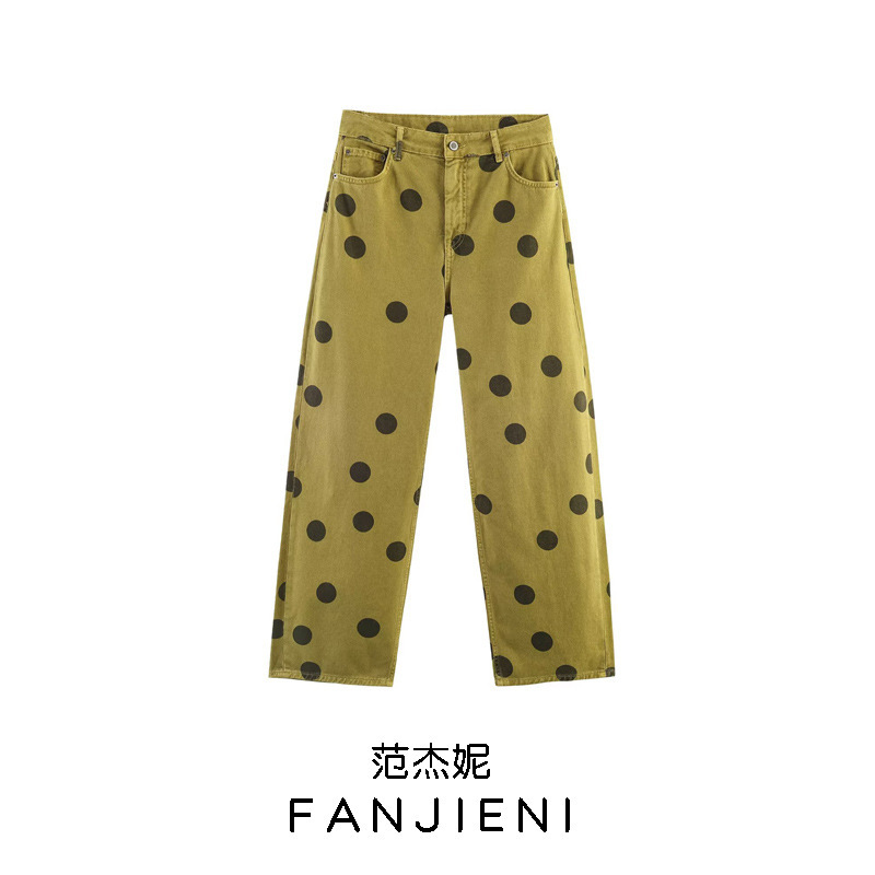 Zr Foreign Trade Wholesale European and American Style Women's Clothing Commuting Style Versatile Polka Dot Mid-Waist Barrel-Shaped Jeans 9632096 Zr Foreign Trade Wholesale European and American Style Women's Clothing Commuting Style Versatile Polka Dot Mid-Waist Barrel-Shaped Jeans 9632096