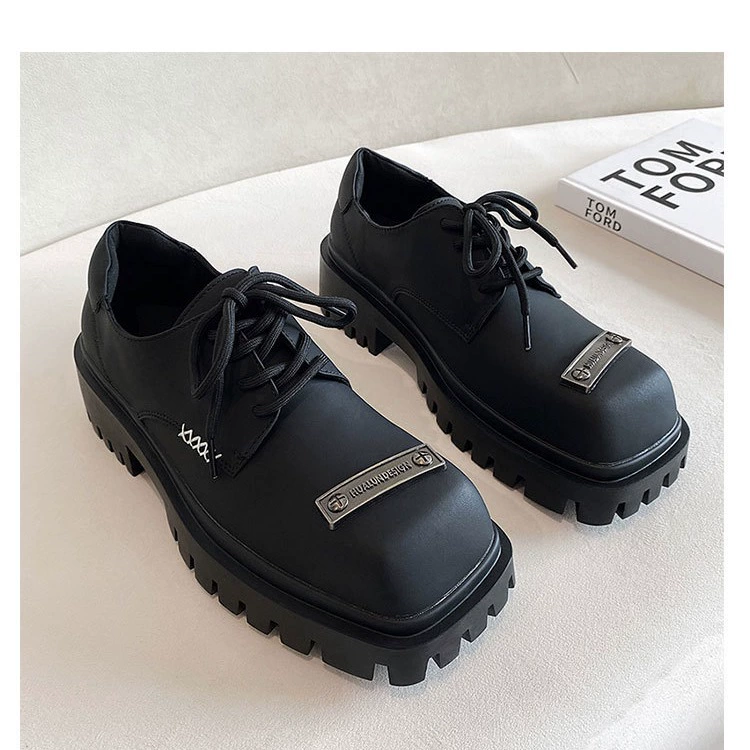 2023 Новая повседневная кожаная обувь на платформе с квадратным носком, Мужская британская черная обувь Дерби, модная обувь, нишевая Оригинальная Повседневная обувь