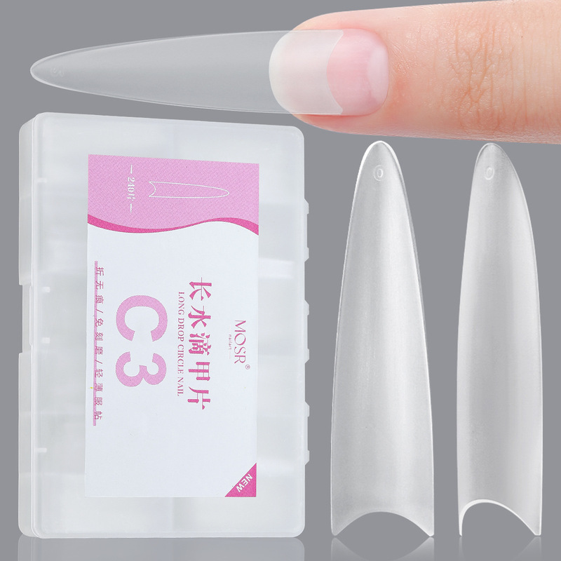 240 PCs extra long nail transparent acrylic nail stickers long almond half cover for Salon and DIY nail