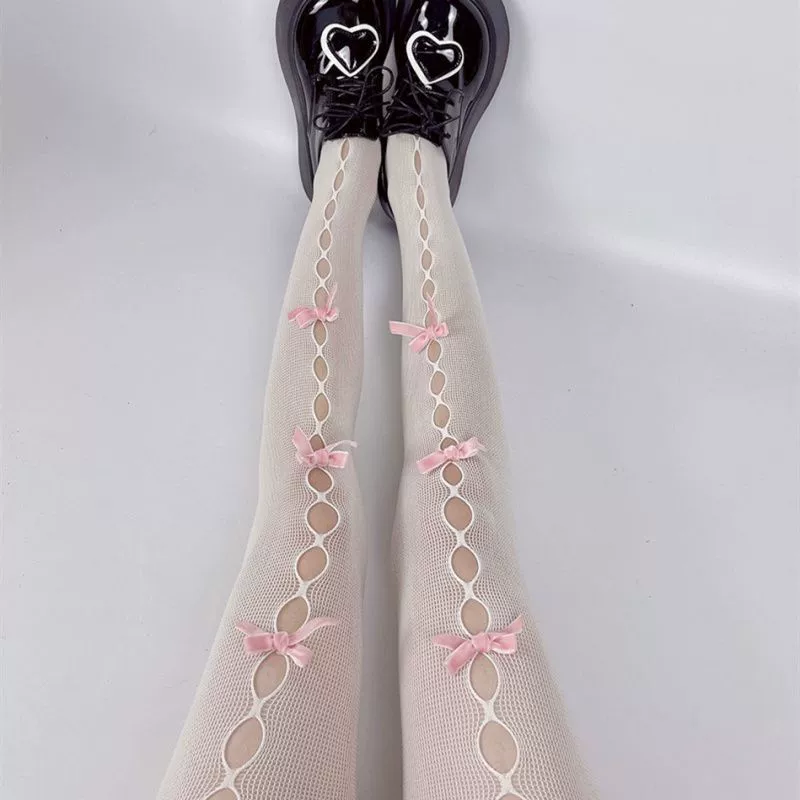 White Japanese cute tights with bow