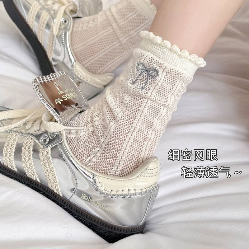 Women's Spring and Summer Mid-Calf Socks, Princess Style, Lace Trim, Sweat-Absorbent, Breathable Mesh, Comfortable, Versatile, Slouch Socks