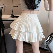 法式白色蓬蓬蛋糕短裙女夏季2024年新款小个子高腰a字百褶半身裙