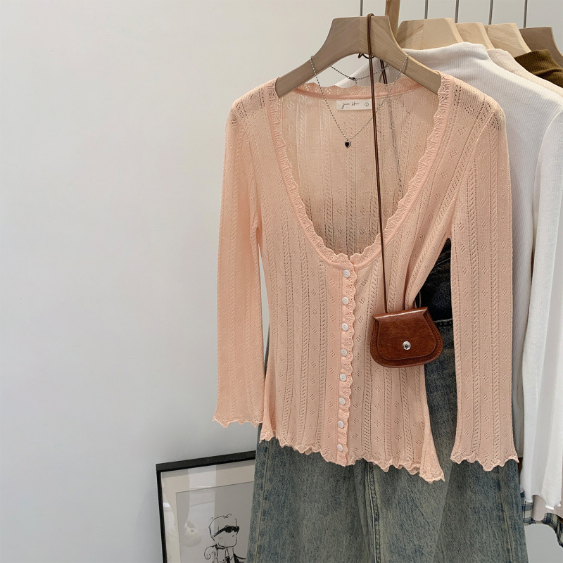 European-Style Lyocell Tencel U-Neck Lace Knit Cardigan 2025 New Summer Chanel-Style Thin Top