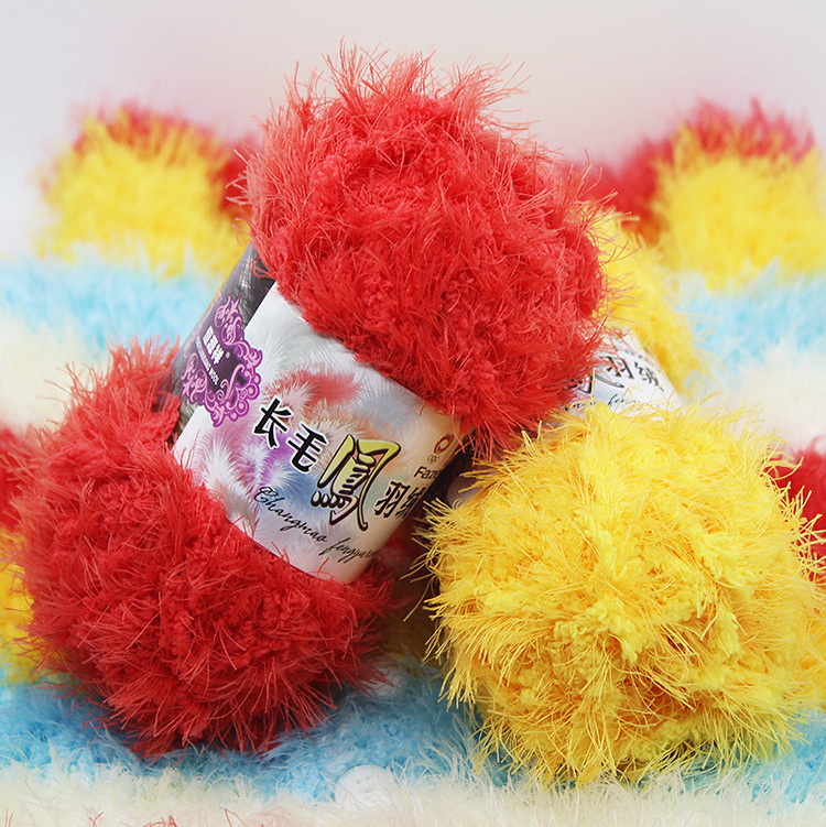 厂家批发珊瑚水貂绒凤羽绒仿皮草线手编棒针粗毛线多种颜色批发