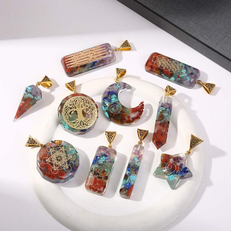 Pan Lingge Colorful Necklace Natural Crystal Semi-Precious Stone Gravel Pendant Yoga Jewelry Wholesale Foreign Trade