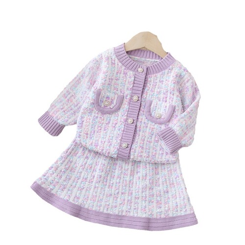 Girl's chanel style two-piece autumn girl's baby coat children's sweater cardigan set