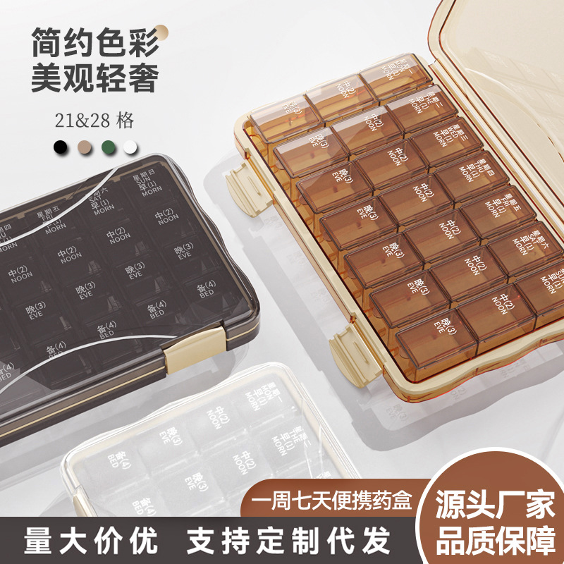 Medicine Box for Seven Days a Week, Travel Transparent Medicine Box, Portable Medicine Box, Medicine Dispensing Box, Medicine Storage Box, Cross-Border Medicine Box