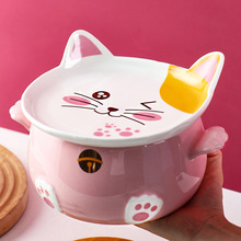 泡面碗大容量超大带盖陶瓷学生宿舍可爱猫咪饭盒微波炉双耳大号女
