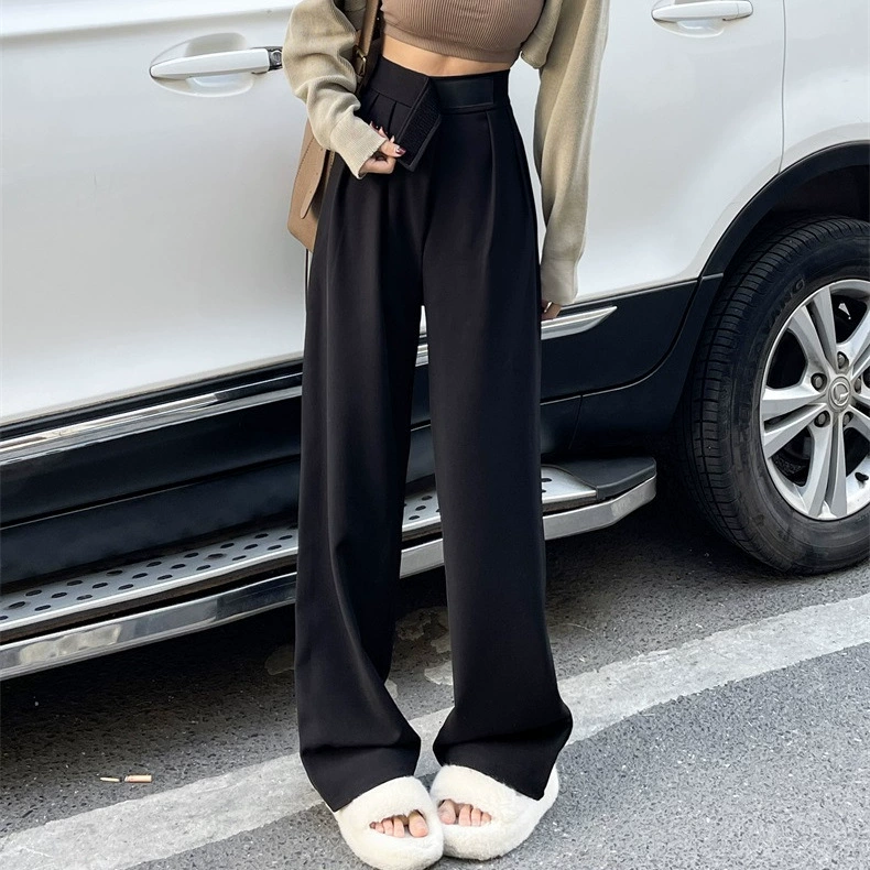 Белые брюки с узкой версией широкие брюки весенне-осенние женские с высокой талией и прямолинейными прямолинейными брюками