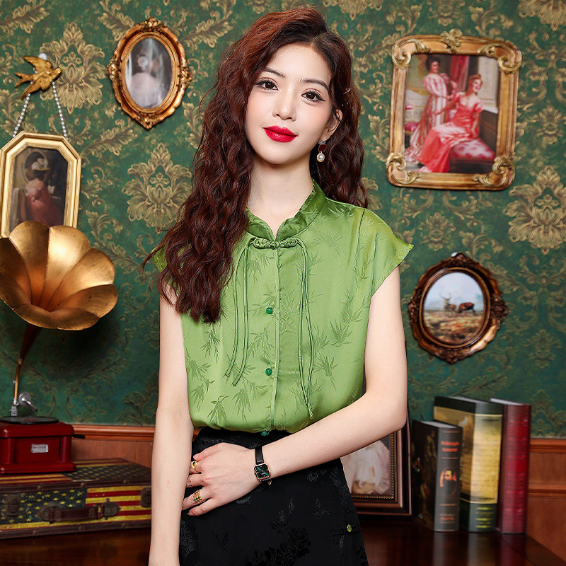 Summer retro elegant design silk shirt