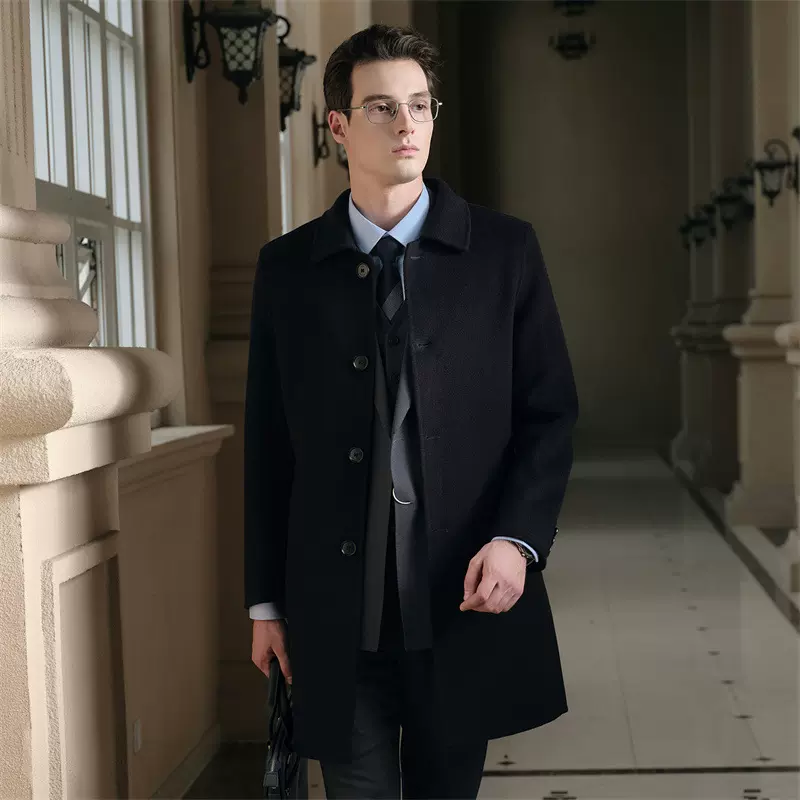 秋冬毛呢男式大衣商务中长款100%羊毛大衣轻奢级百搭羊绒风衣外套