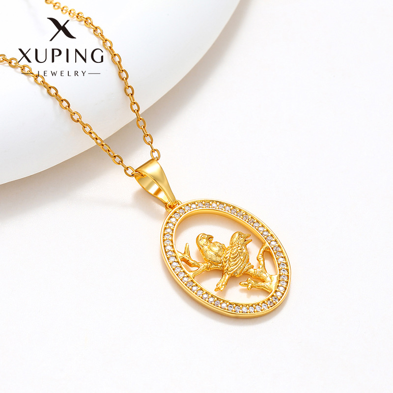 Xuping joyería de aleación de cobre chapado oro verdadero perímetro de piedra animal colgante de pájaros personalidad colgante retro al por mayor mujer