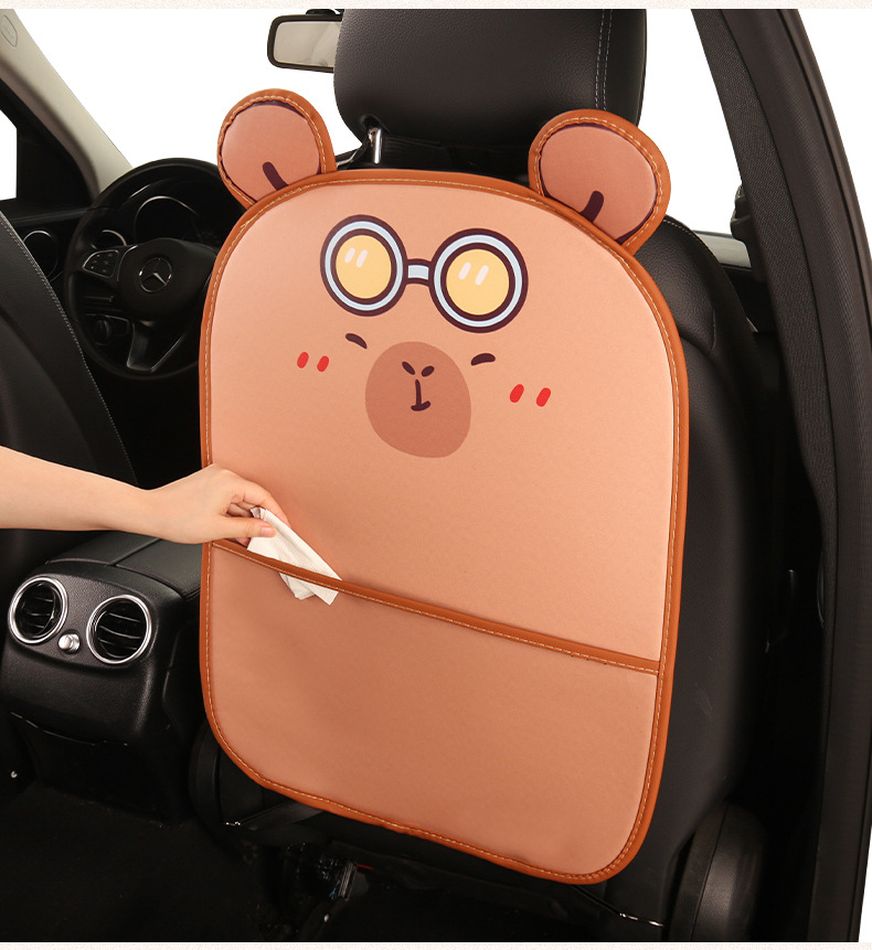 Female Cute Cartoon Car Seat Back Anti-Kick Pad Car Seat Rear Anti-Fouling Pad with Storage Belt Cross-Border Car Products