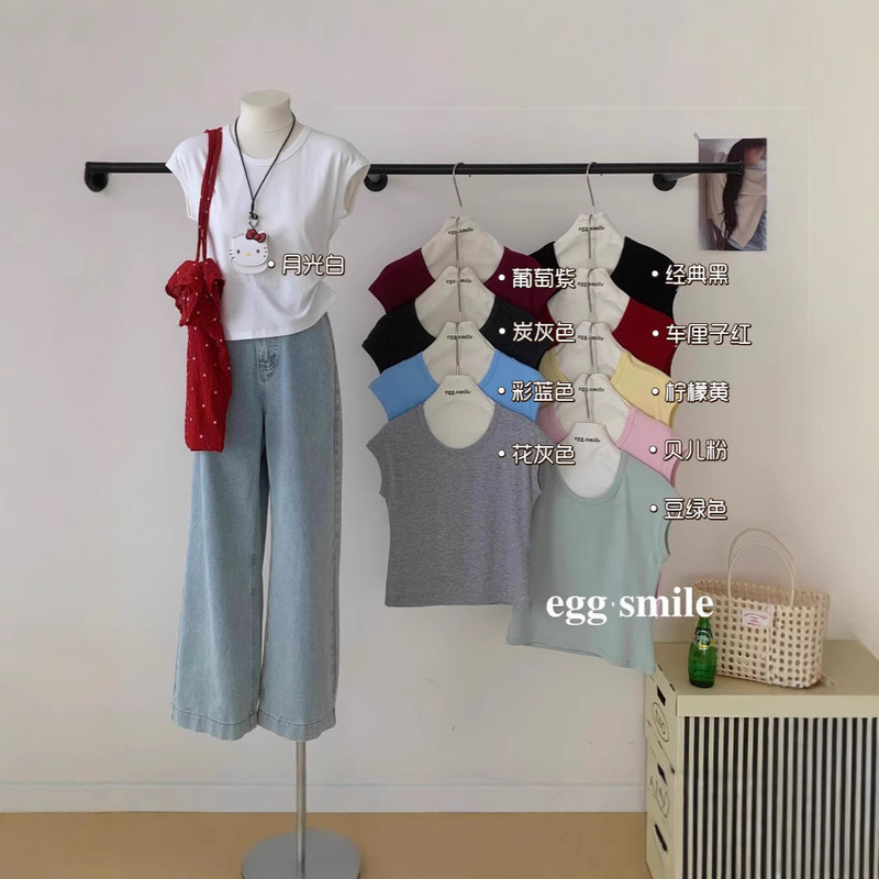 Summer Smile Small Flying Sleeve Bird's Nest T-Shirt Quality Design Novel Girl Stylish High Version Outing Short-Sleeved Top