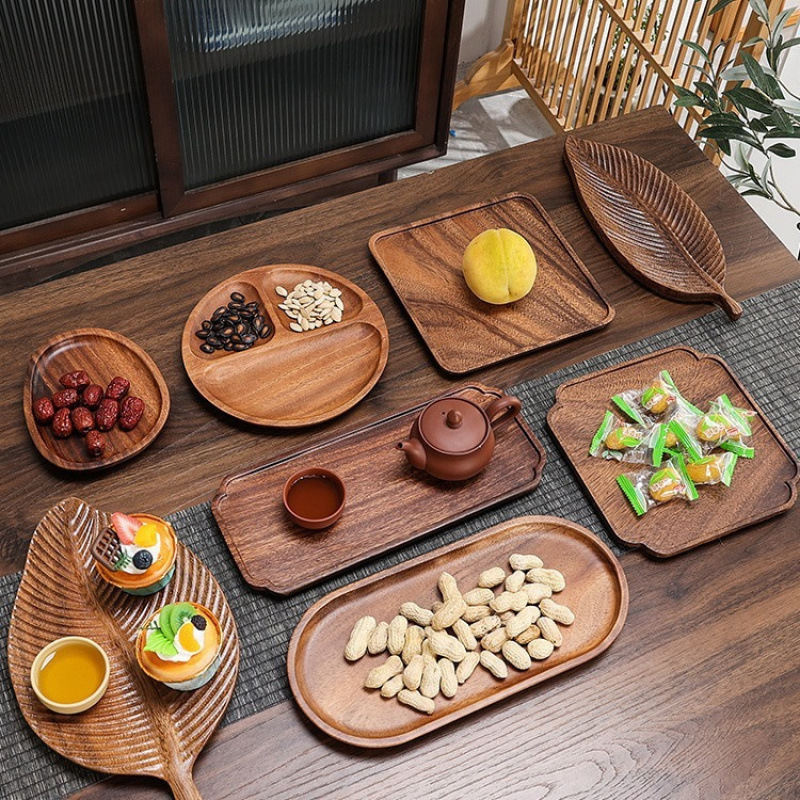 批发穆尼简约相思木实木托盘圆方形椭圆形甜品水果盘饰品|undefined