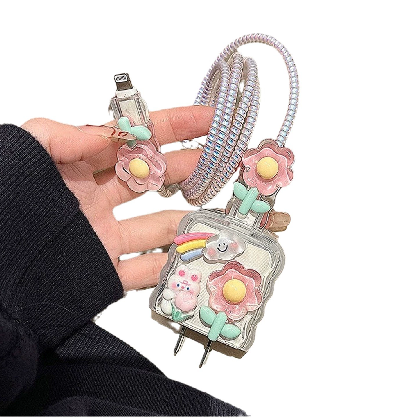 Яблоко, милый защитный чехол, кролик, iPhone15, зарядка, защитный зарядной кабель, 20W