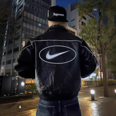 クロスボーダーの男性と女性用のスーパームジャケット、ルーズフィット、ヨーロッパとアメリカのレトロなPUレザージャケット、トレンディなブランド