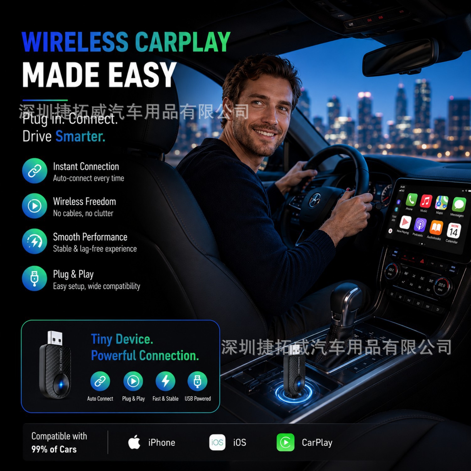 2-in-1 Wired to Wireless Carplay Box Android Autocarplay Box Car Screen Projection Converter