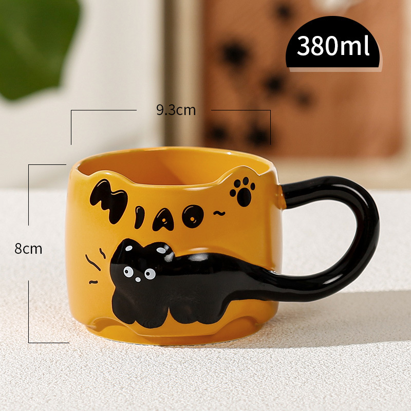创意黑猫马克杯猫咪叠叠杯办公室家用咖啡水杯高颜值浮雕陶瓷杯子|undefined