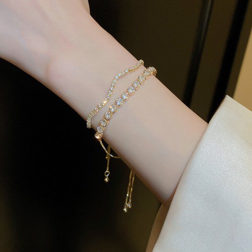 Chill style zircon flower bracelet, adjustable pull-out bracelet, fashionable and versatile, new design bracelet